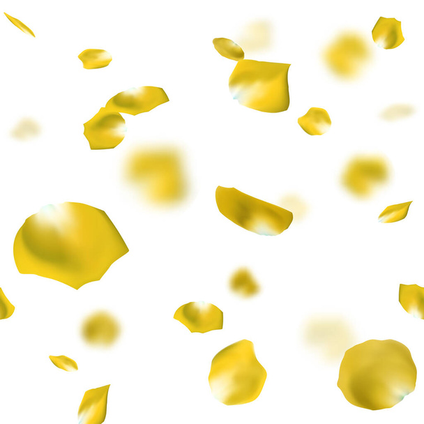 Falling yellow rose flower petals on white background. Seamless pattern. Vector illustration - Vector, Image