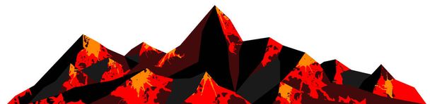 Logo abstrait des chaînes de montagnes, volcan avec paysage de lave, tons rouges et noirs. Fond vectoriel - Vecteur, image