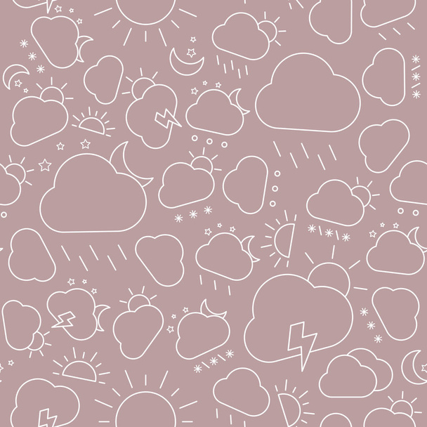 Weather - Vector background (seamless pattern) of snow, storm, rain, cloud, sunny, wind and moon for graphic design - Vecteur, image