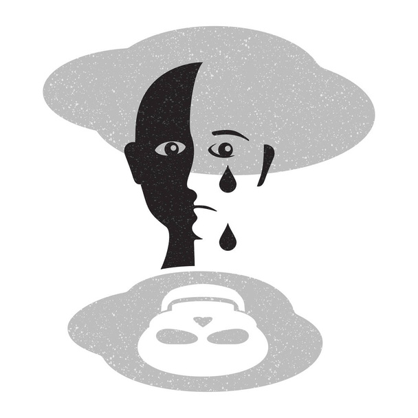 Depression - crying man with skull in puddle  - Vector, Image