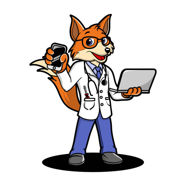 doctor fox tech servicio dibujos animados ilustración concepto creativo - Vector, imagen