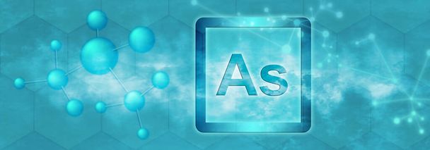 Como símbolo. Elemento químico arsénico con molécula y red sobre fondo azul - Foto, imagen