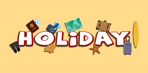 lettering holiday with icons set theme vector illustration - Vektor, Bild