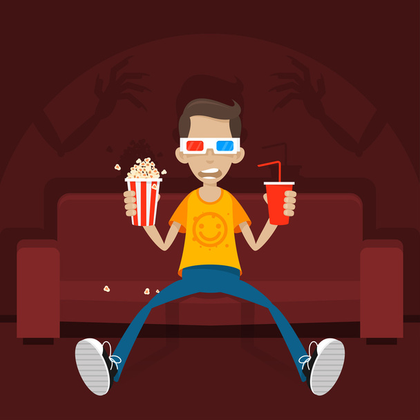 Teenager sits on sofa in 3D glasses - Vector, Image