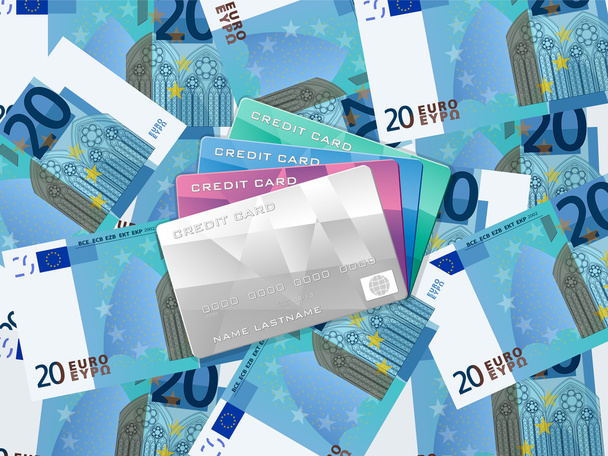 twenty euro background and credit card - Vector, Image