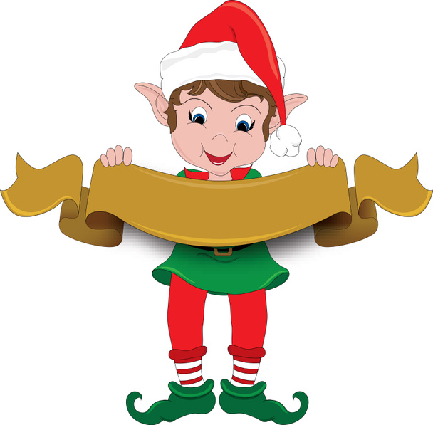 clipartów ilustracja Elf christmas trzymając transparent - Zdjęcie, obraz