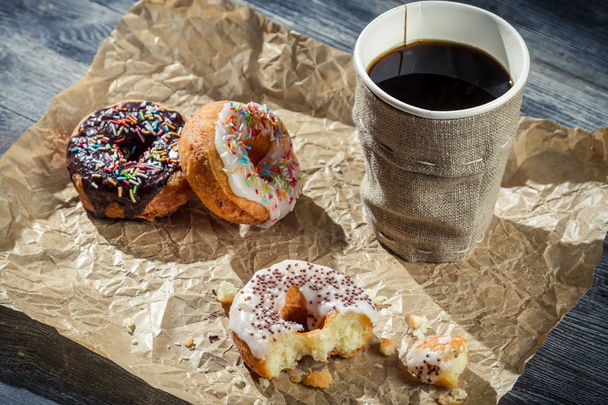Lunch with coffee and donuts - 写真・画像