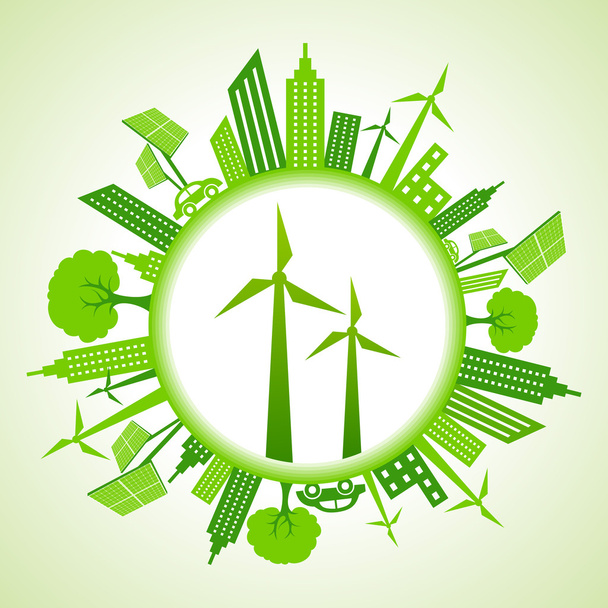 Eco cityscape with wind mill - Vector, Imagen