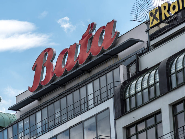 Prague, Czech Republic - July 23, 2020: Bata shoes store exterior. Bata (also known as Bata Shoe Organization) is a family-owned global footwear and fashion accessory manufacturer and retailer - Фото, изображение