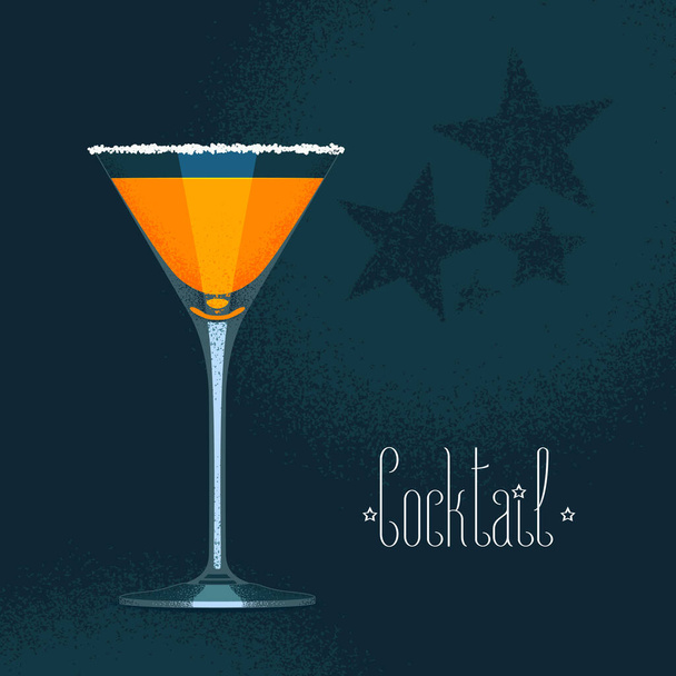 Martini cocktail glass with orange drink vector illustration. Design element, poster with alcohol in martini goblet - Vector, Image