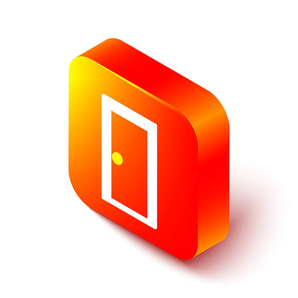 Línea isométrica Icono de puerta cerrada aislado sobre fondo blanco. Botón cuadrado naranja. Ilustración vectorial. - Vector, imagen