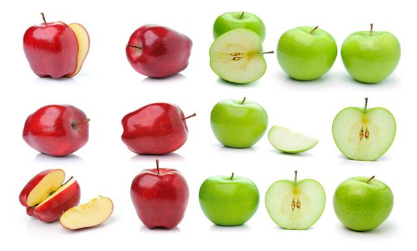 Manzanas rojas maduras y verdes
 - Foto, Imagen