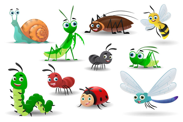 漫画のかわいい昆虫のコレクション - ベクター画像
