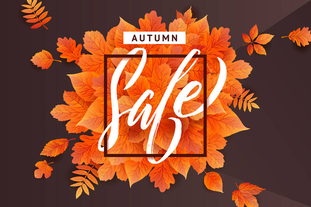 Autumn Fall Season Sale Banner. Colorful fall leaves and advertising discount text. Vector background design. - Vetor, Imagem