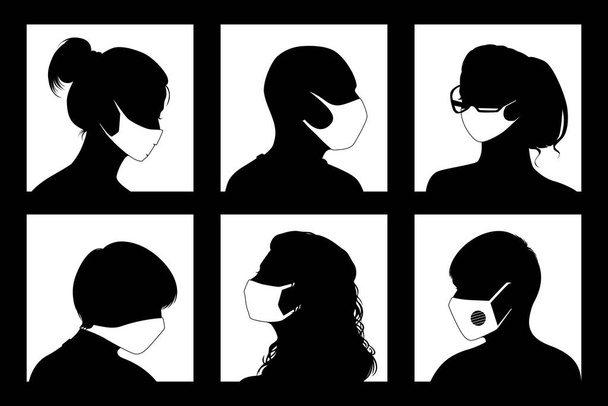 avatars in medical masks - Vector, Image