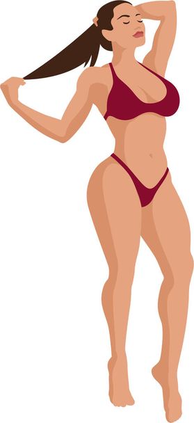 Όμορφο κορίτσι ποζάρει με σέξι εσώρουχα μπικίνι. Μόδα γυμναστικής σώματος ρούχα σχήμα - Διάνυσμα, εικόνα