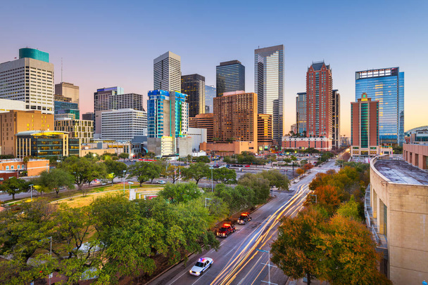 Houston, Texas, USA downtown park and skyline at twilight. - Photo, Image