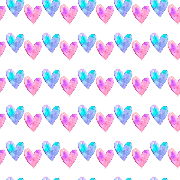 Seamless pattern with watercolor hearts. Romantic love hand drawn backgrounds texture. For greeting cards, wrapping paper, wedding, birthday, fabric, textile, Valentines Day, mothers Day, easter. - Photo, Image