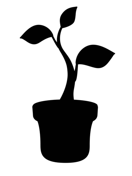 Sprout. Plant in flowerpots - black vector silhouette for pictogram or logo. Home plant sign or icon. Gardening - seedlings in a flower pot. - Vetor, Imagem