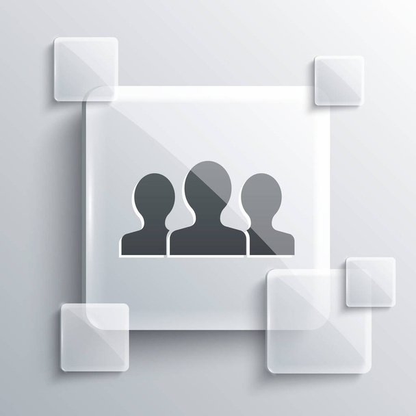 Grey Users group icon isolated on grey background. Group of people icon. Business avatar symbol - users profile icon. Square glass panels. Vector. - Vector, Image