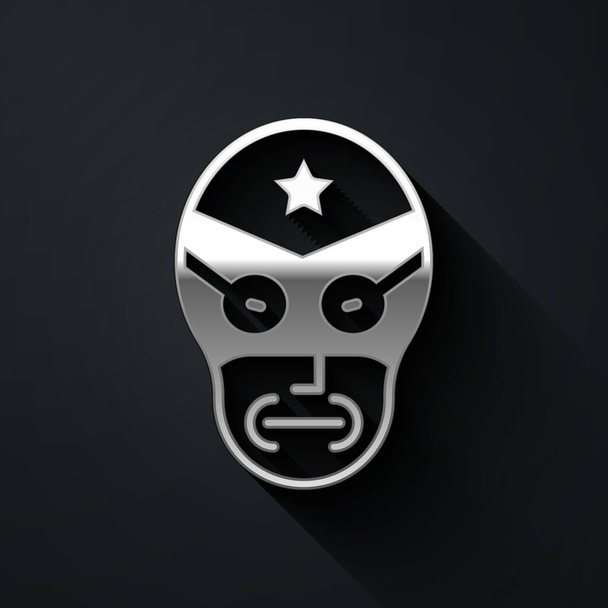Silver icona wrestler messicano isolato su sfondo nero. Lungo stile ombra. Vettore. - Vettoriali, immagini