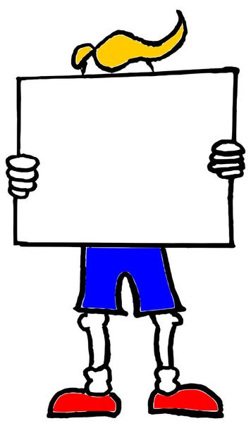 Człowiek z kreskówek trzyma białą tablicę protestacyjną lub sztandar - Wektor, obraz