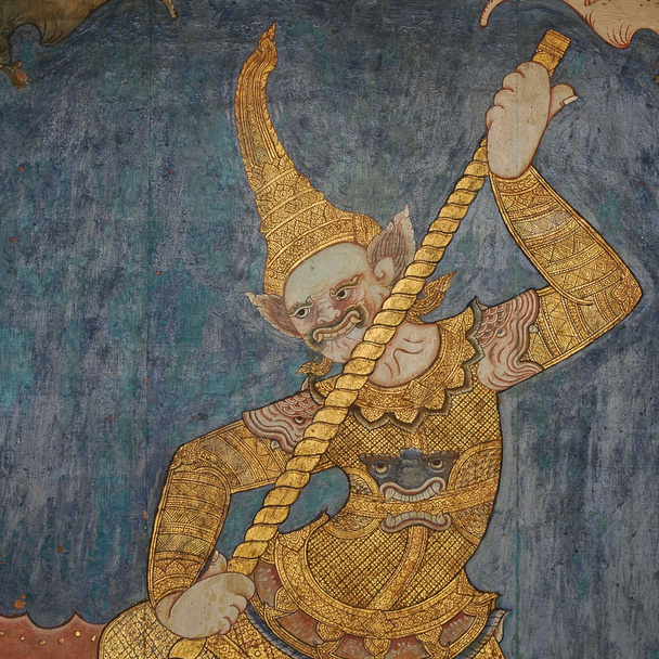 Tajski starożytne freski złoty gigant na drewniane ściany - Zdjęcie, obraz