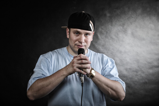 Rap singer rapper man with microphone - Zdjęcie, obraz