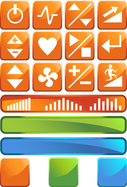 Treadmill Buttons: Shiny Square Set - Vector, Image