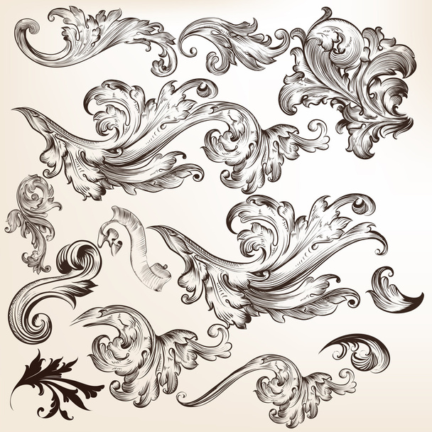 Collection of floral decorative vector swirls for design - Wektor, obraz