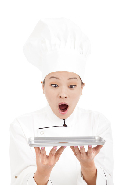 increíble asiático mujer chef celebración bandeja
 - Foto, Imagen