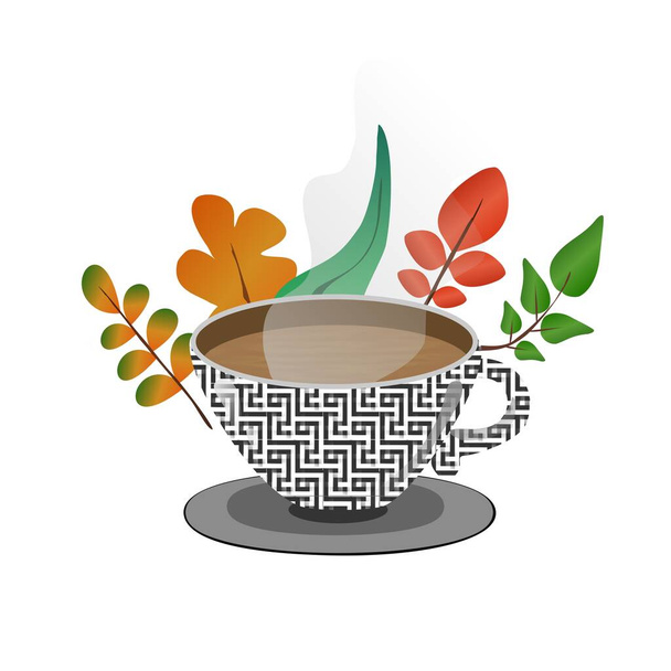 Ambiente otoñal confort y calidez con una taza de té y café - Foto, imagen