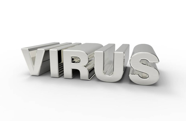 Word virus. Inscription virus. The metallic word virus. 3D illustration. - 写真・画像
