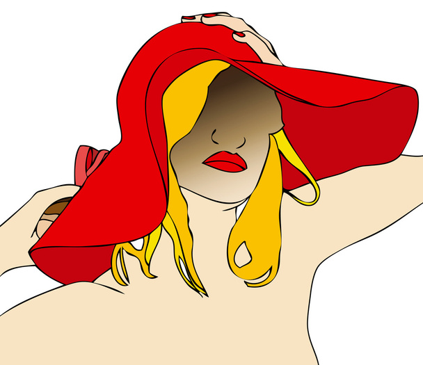 Retrato de mujer con sombrero rojo
 - Foto, imagen