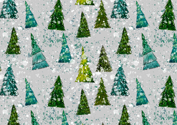 Muster mit Weihnachtsbäumen auf blauem Hintergrund - Foto, Bild