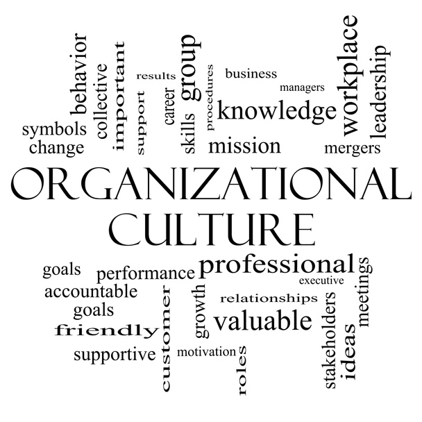 Cultura organizacional Word Cloud Concept en blanco y negro
 - Foto, imagen