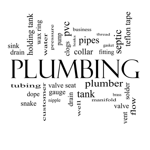 Plumbing Word Cloud Concept in black and white - Photo, Image