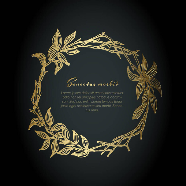 Golden flower circle frame illustration template made from various flowers - funeral card template - Vektor, kép