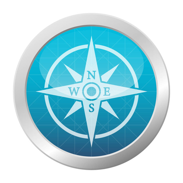 Ikona kompasu niebieski błyszczący okrąg przycisk nawigacji symbol wektor ilustracja - Wektor, obraz