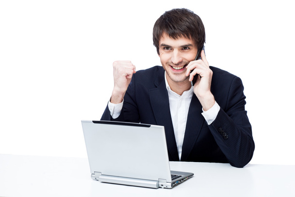 Businessman with laptop isolated on white - Zdjęcie, obraz
