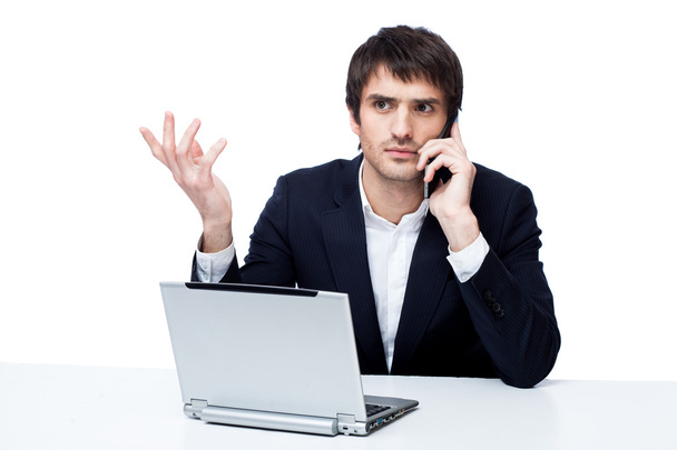 Businessman with laptop isolated on white - Photo, Image