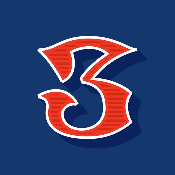 Логотип номер три в классическом стиле. Ретро шрифт идеально подходит для использования в любой команде этикетки, бейсбольные логотипы, плакаты колледжа, снасти идентичности и т.д.. - Вектор,изображение
