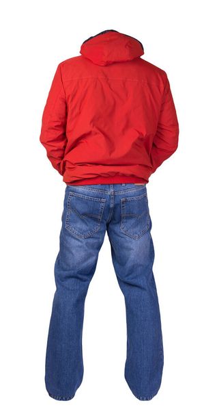 red men's jacket with a zipper and blue jeans isolated on white background.casual clothes - Foto, Imagen