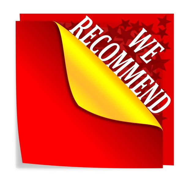 Red paper with folded corner and says "we recommend" - Photo, Image
