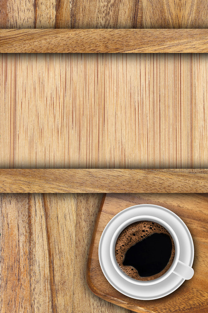 Background made of planks and cup coffee - Foto, afbeelding