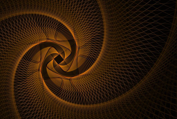 Cor dourada design espiral abstrato, ilustração 3D, fundo preto - Foto, Imagem