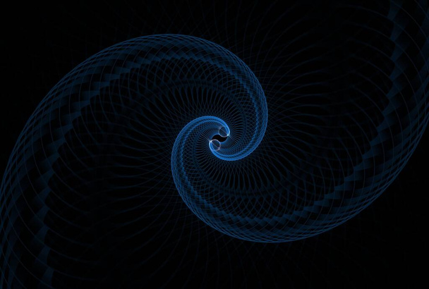 голубые фрактальные спиральные линии на черном фоне - Фото, изображение