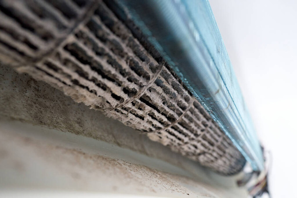 Polvo, suciedad y moho en el ventilador, el radiador en el interior del aire acondicionado desmontado - Foto, imagen