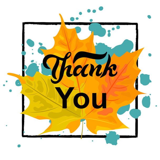 Thank You card with maple autumn leaf. Handwritten lettering Thank You. Place for text. Vector illustration. - Wektor, obraz