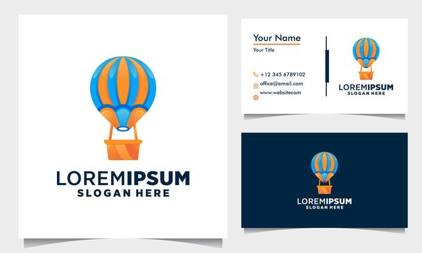 colorful air balloon logo design, colorful ballon vector illustration concept with business card template - Vector, Image